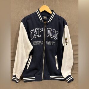 Oxford University Varsity Jacket Sweatshirt Embroidered Navy White Size Large